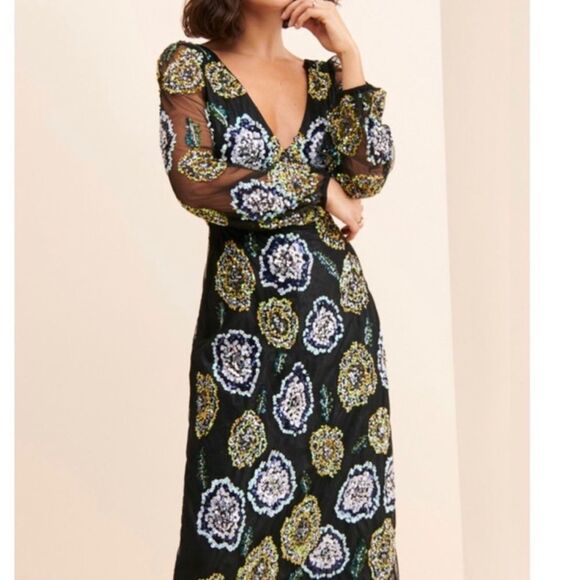 Anthropologie Floral Sequin Dress Let me Be-Q15 - Picture 2 of 14